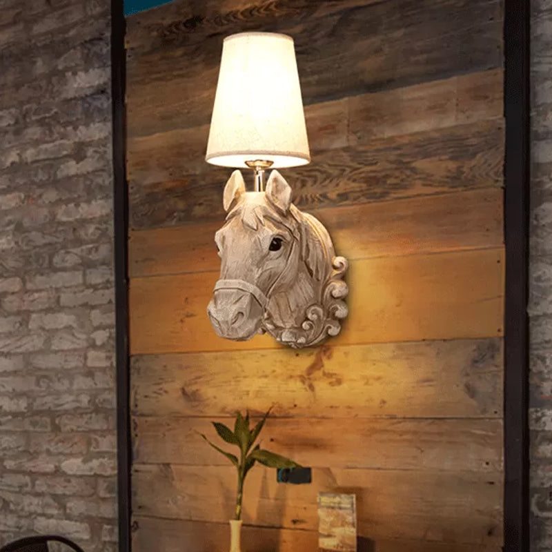 Art Deco Horse Head Wall Sconce Resin 1-Light Restaurant Wall Mounted Light with Cone Shade in Light Brown Light Brown Clearhalo 'Wall Lamps & Sconces' 'Wall Lights' Lighting' 1970362