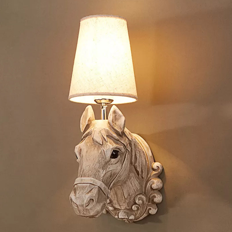 Art Deco Horse Head Wall Sconce Resin 1-Light Restaurant Wall Mounted Light with Cone Shade in Light Brown Clearhalo 'Wall Lamps & Sconces' 'Wall Lights' Lighting' 1970365