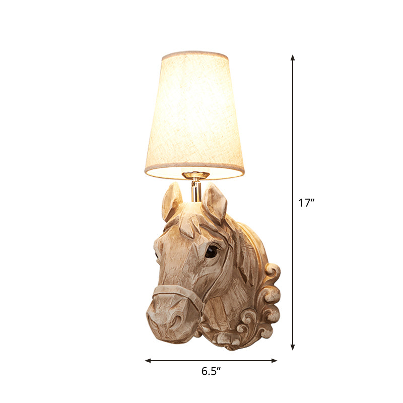 Art Deco Horse Head Wall Sconce Resin 1-Light Restaurant Wall Mounted Light with Cone Shade in Light Brown Clearhalo 'Wall Lamps & Sconces' 'Wall Lights' Lighting' 1970367