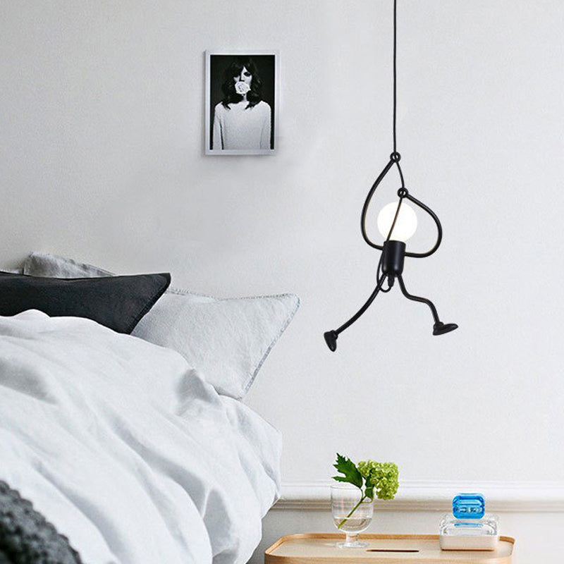 Small Man Metallic Hanging Light Artistry 1-Bulb Black Pendant Ceiling Light for Living Room Clearhalo 'Ceiling Lights' 'Pendant Lights' 'Pendants' Lighting' 1970411