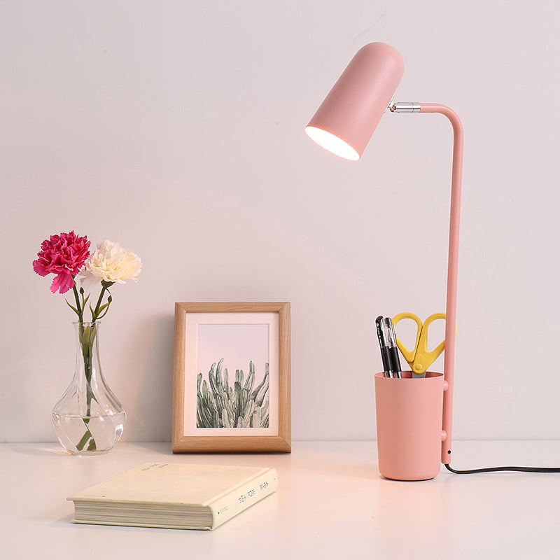 Metal Cup Desk Light with Pen Holder 1 Head Macaron Style Reading Light for Study Room Pink Clearhalo 'Lamps' 'Table Lamps' Lighting' 197042