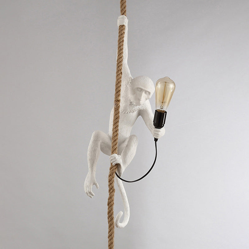 Resin Monkey Hanging Ceiling Light Modern 1-Light White Pendant Lamp with Rope Cord Clearhalo 'Ceiling Lights' 'Pendant Lights' 'Pendants' Lighting' 1970433