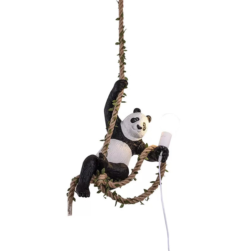 White and Black Panda Hanging Lamp Artistic 1-Bulb Rope Pendant Ceiling Light for Restaurant Clearhalo 'Ceiling Lights' 'Pendant Lights' 'Pendants' Lighting' 1970438