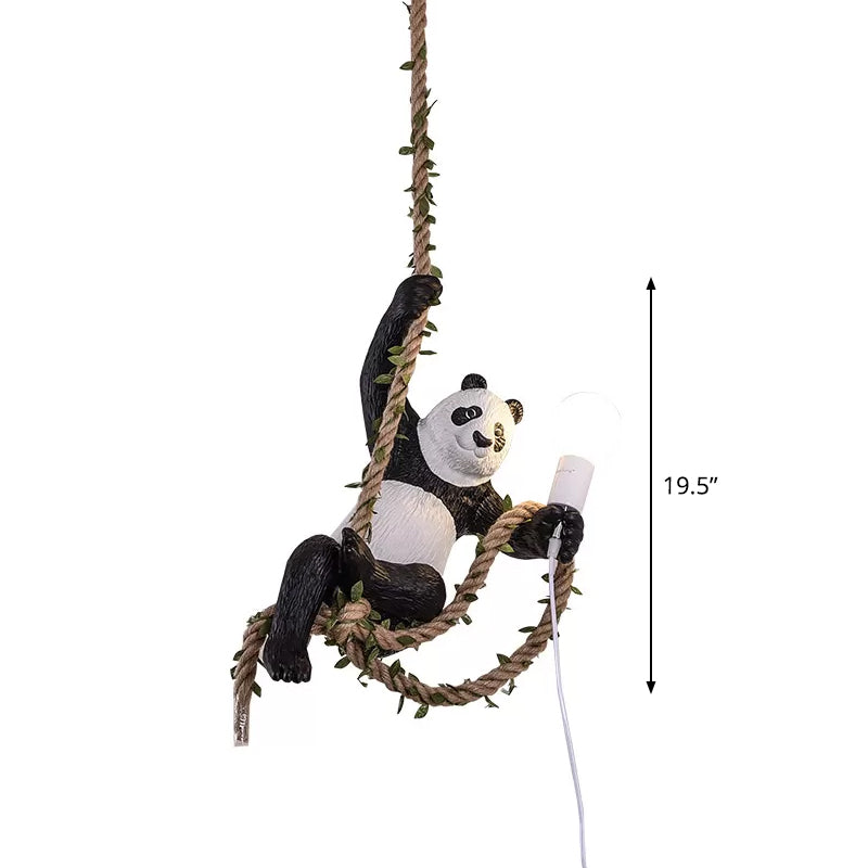 White and Black Panda Hanging Lamp Artistic 1-Bulb Rope Pendant Ceiling Light for Restaurant Clearhalo 'Ceiling Lights' 'Pendant Lights' 'Pendants' Lighting' 1970440