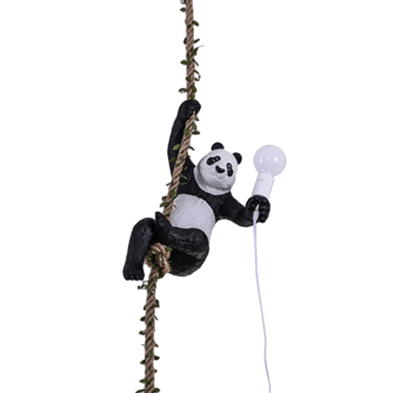 White and Black Panda Hanging Lamp Artistic 1-Bulb Rope Pendant Ceiling Light for Restaurant Clearhalo 'Ceiling Lights' 'Pendant Lights' 'Pendants' Lighting' 1970443