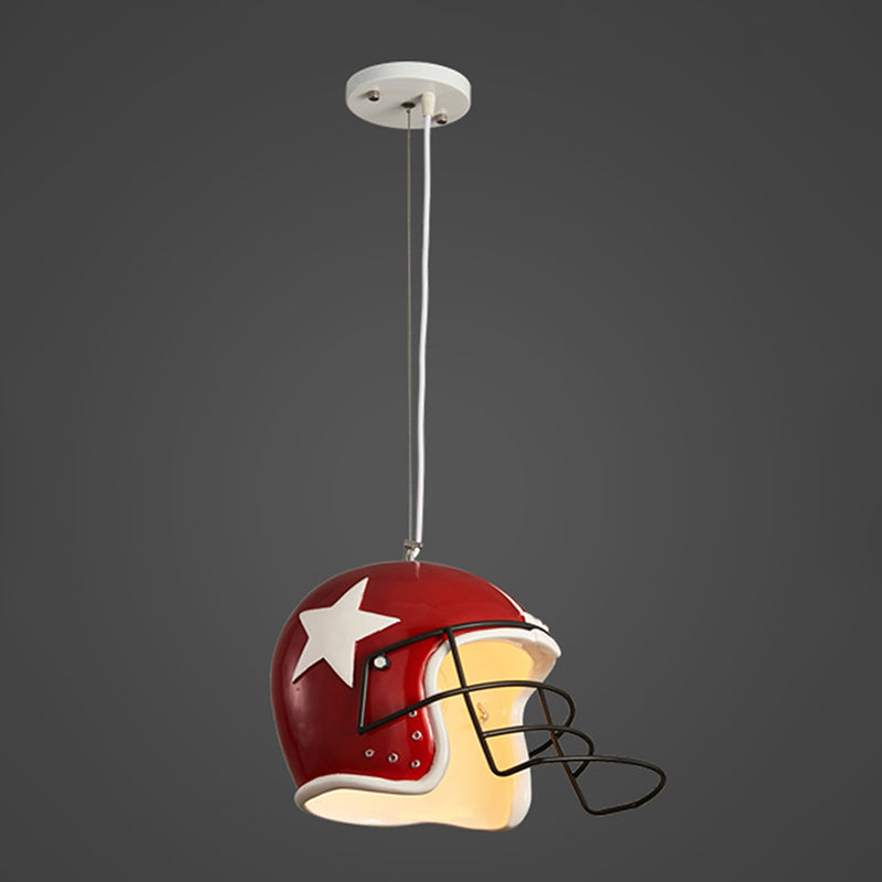 Helmet Pendant Decorative Resin 1-Head Red/White Hanging Ceiling Light for Restaurant Clearhalo 'Ceiling Lights' 'Pendant Lights' 'Pendants' Lighting' 1970449