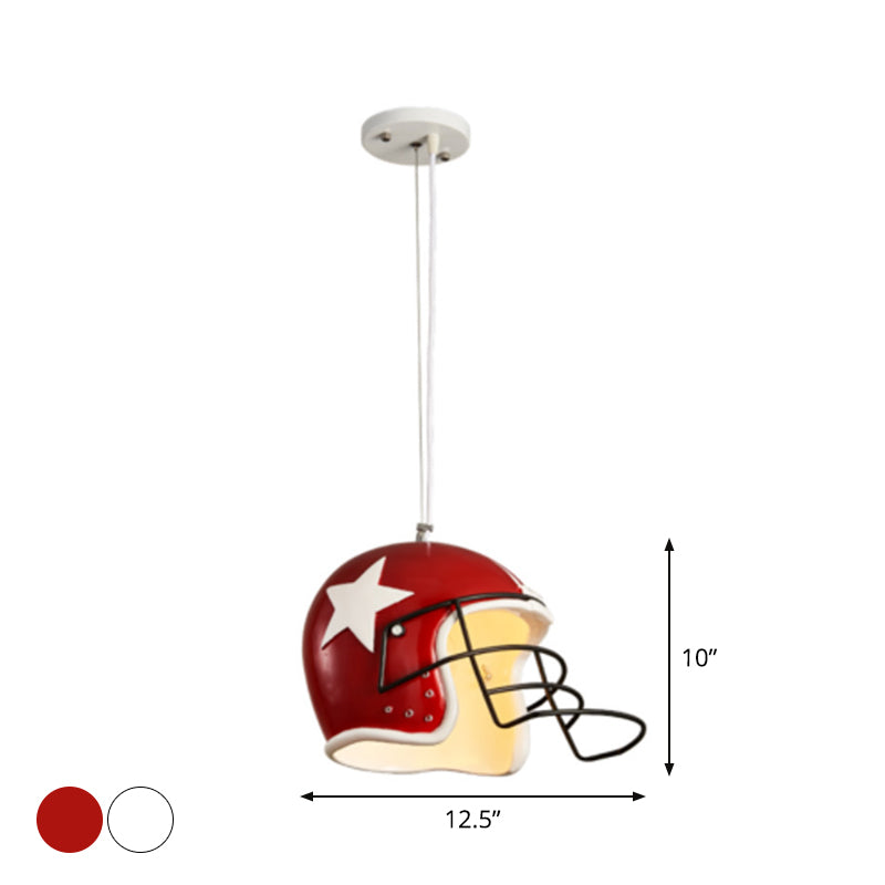 Helmet Pendant Decorative Resin 1-Head Red/White Hanging Ceiling Light for Restaurant Clearhalo 'Ceiling Lights' 'Pendant Lights' 'Pendants' Lighting' 1970450