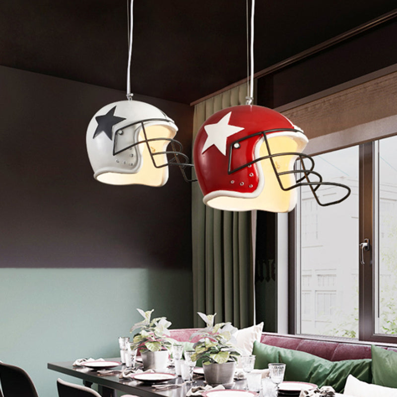 Helmet Pendant Decorative Resin 1-Head Red/White Hanging Ceiling Light for Restaurant Clearhalo 'Ceiling Lights' 'Pendant Lights' 'Pendants' Lighting' 1970451