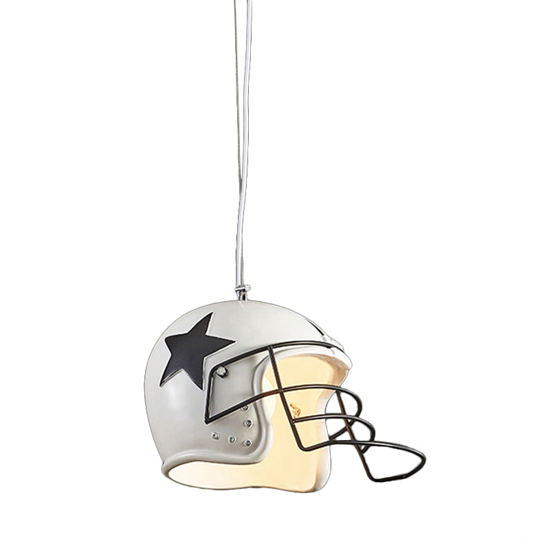 Helmet Pendant Decorative Resin 1-Head Red/White Hanging Ceiling Light for Restaurant Clearhalo 'Ceiling Lights' 'Pendant Lights' 'Pendants' Lighting' 1970452