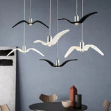 Artistry Seagull Multi Light Pendant Metallic 3 Lights Bedroom Hanging Ceiling Light in White/Black with Round/Linear Canopy Clearhalo 'Ceiling Lights' 'Pendant Lights' 'Pendants' Lighting' 1970455