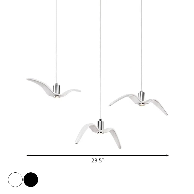 Artistry Seagull Multi Light Pendant Metallic 3 Lights Bedroom Hanging Ceiling Light in White/Black with Round/Linear Canopy Clearhalo 'Ceiling Lights' 'Pendant Lights' 'Pendants' Lighting' 1970457