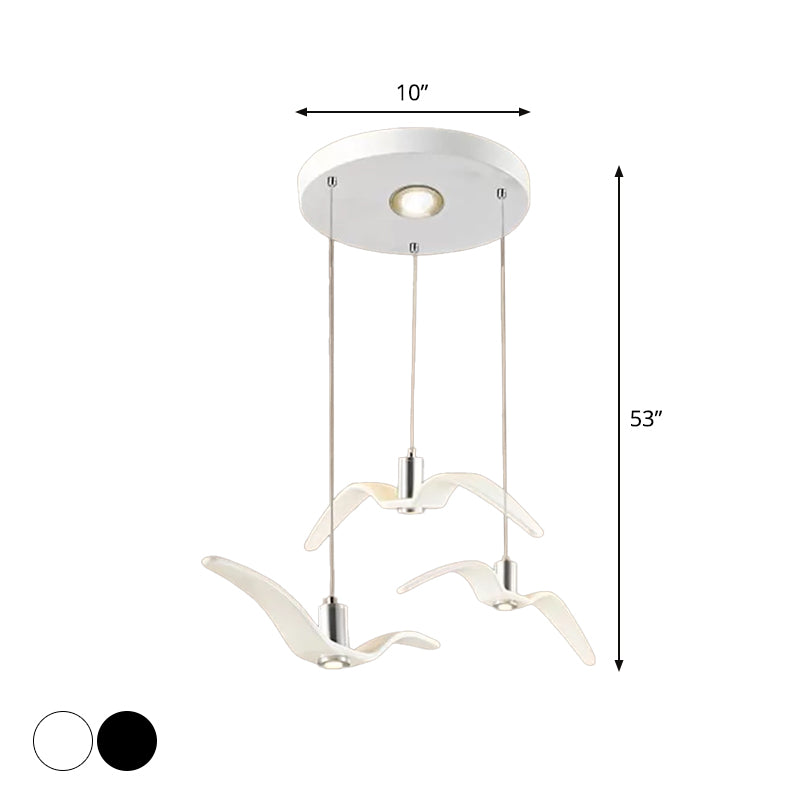 Artistry Seagull Multi Light Pendant Metallic 3 Lights Bedroom Hanging Ceiling Light in White/Black with Round/Linear Canopy Clearhalo 'Ceiling Lights' 'Pendant Lights' 'Pendants' Lighting' 1970460