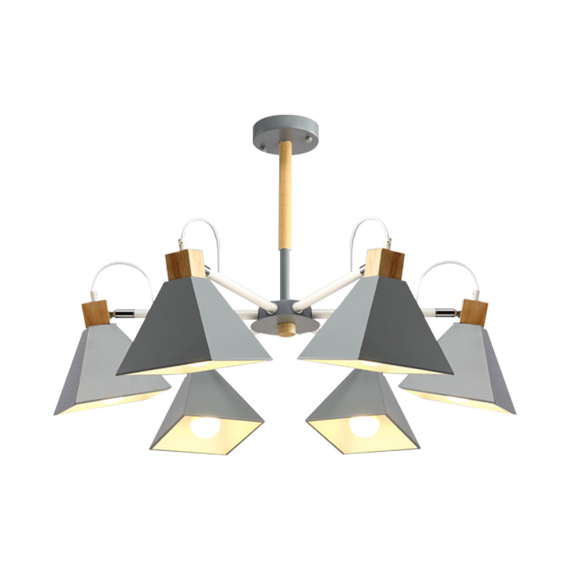 Rotatable 6 Lights Pyramid Chandelier Macaron Stylish Wood Ceiling Pendant for Baby Room Clearhalo 'Ceiling Lights' 'Chandeliers' Lighting' options 197047