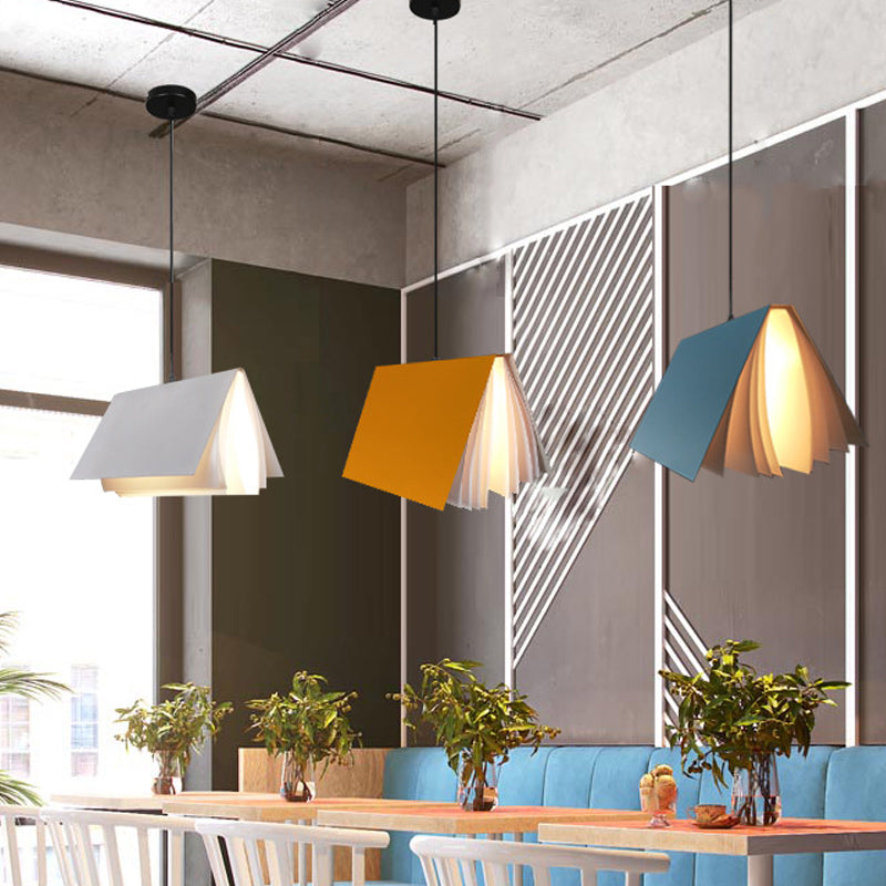 Book Pendant Ceiling Light Nordic Plastic 1-Bulb Living Room Hanging Lamp in White/Black/Yellow Blue Clearhalo 'Ceiling Lights' 'Pendant Lights' 'Pendants' Lighting' 1970470_442b33db-f95b-47d4-8882-bb7335a1af2b