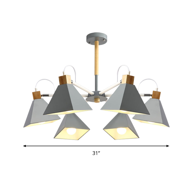 Rotatable 6 Lights Pyramid Chandelier Macaron Stylish Wood Ceiling Pendant for Baby Room Clearhalo 'Ceiling Lights' 'Chandeliers' Lighting' options 197048