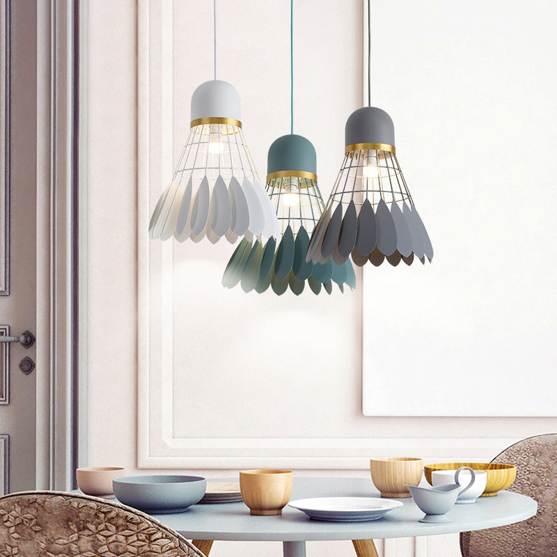 Badminton Hanging Lamp Artistry Metallic 1-Light Dinning Room Pendant Ceiling Light in White/Black/Grey Clearhalo 'Ceiling Lights' 'Pendant Lights' 'Pendants' Lighting' 1970493