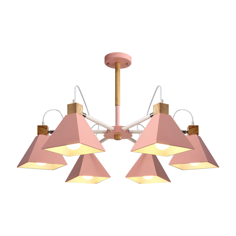 Rotatable 6 Lights Pyramid Chandelier Macaron Stylish Wood Ceiling Pendant for Baby Room Clearhalo 'Ceiling Lights' 'Chandeliers' Lighting' options 197051