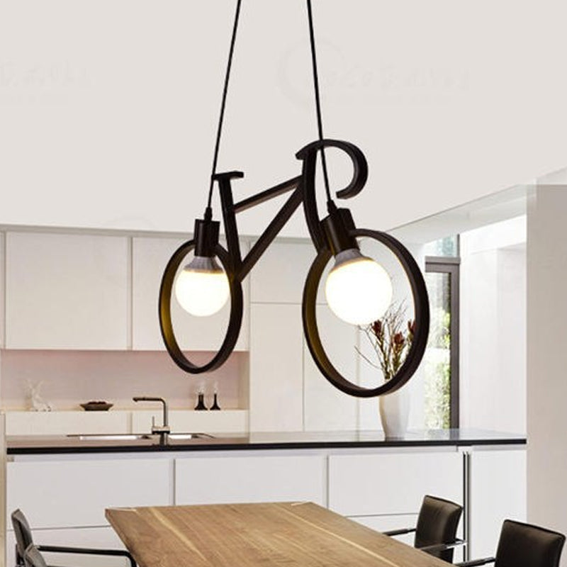 Black/White Bicycle Pendant Lamp Art Deco 2 Heads Metal Hanging Ceiling Light for Childrens Room Clearhalo 'Ceiling Lights' 'Pendant Lights' 'Pendants' Lighting' 1970521