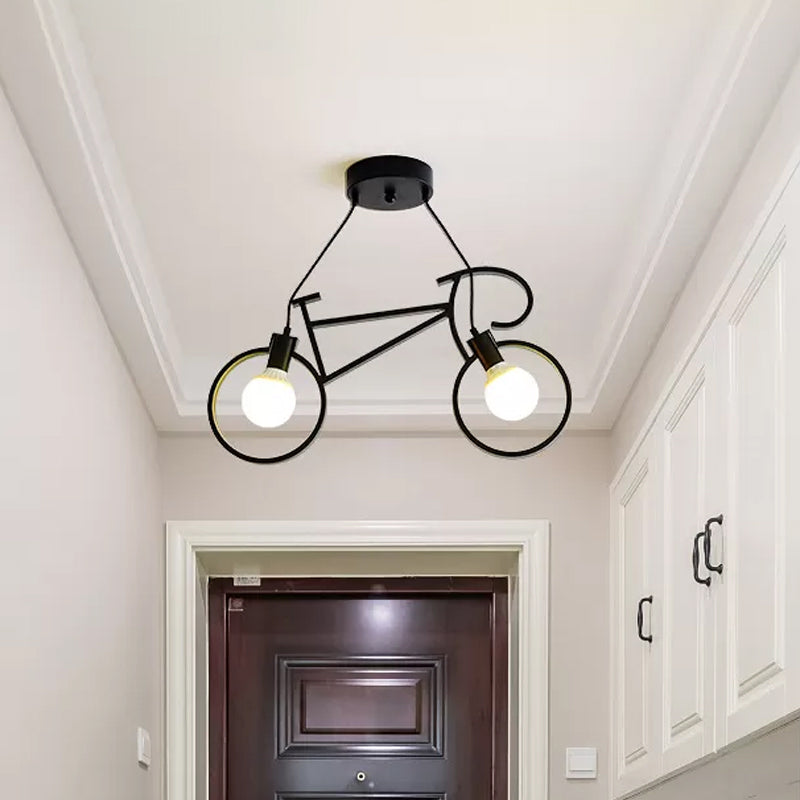 Black/White Bicycle Pendant Lamp Art Deco 2 Heads Metal Hanging Ceiling Light for Childrens Room Clearhalo 'Ceiling Lights' 'Pendant Lights' 'Pendants' Lighting' 1970522