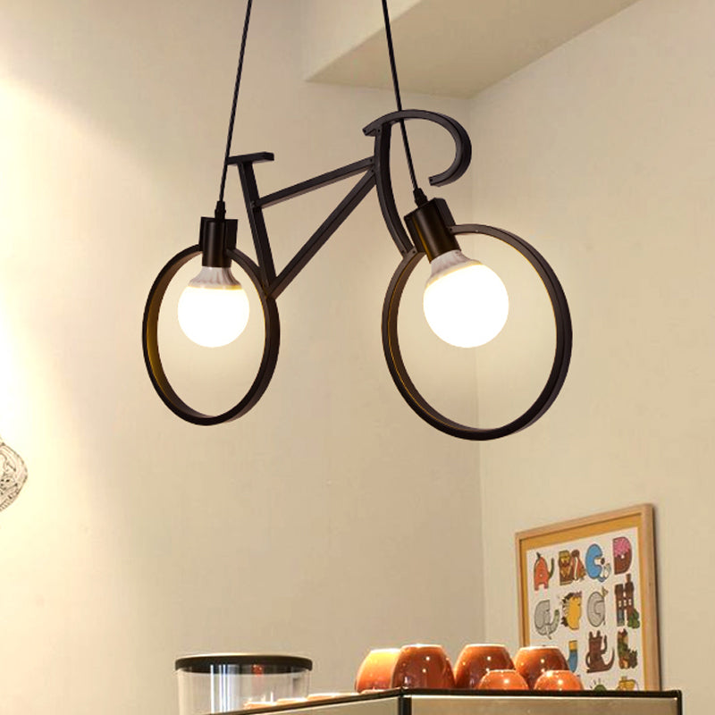 Black/White Bicycle Pendant Lamp Art Deco 2 Heads Metal Hanging Ceiling Light for Childrens Room Clearhalo 'Ceiling Lights' 'Pendant Lights' 'Pendants' Lighting' 1970523