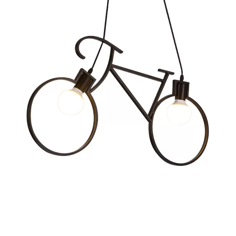 Black/White Bicycle Pendant Lamp Art Deco 2 Heads Metal Hanging Ceiling Light for Childrens Room Clearhalo 'Ceiling Lights' 'Pendant Lights' 'Pendants' Lighting' 1970524