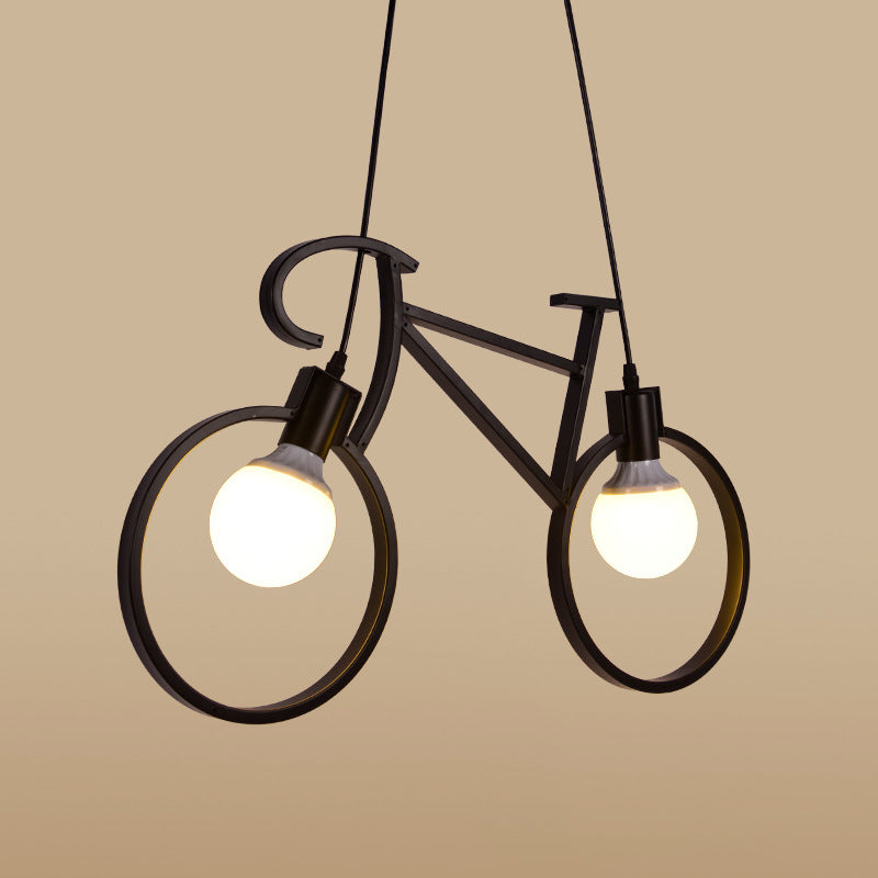 Black/White Bicycle Pendant Lamp Art Deco 2 Heads Metal Hanging Ceiling Light for Childrens Room Clearhalo 'Ceiling Lights' 'Pendant Lights' 'Pendants' Lighting' 1970525