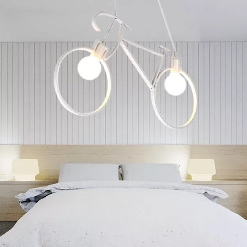 Black/White Bicycle Pendant Lamp Art Deco 2 Heads Metal Hanging Ceiling Light for Childrens Room Clearhalo 'Ceiling Lights' 'Pendant Lights' 'Pendants' Lighting' 1970527