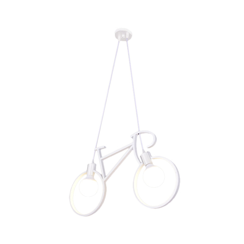 Black/White Bicycle Pendant Lamp Art Deco 2 Heads Metal Hanging Ceiling Light for Childrens Room Clearhalo 'Ceiling Lights' 'Pendant Lights' 'Pendants' Lighting' 1970529