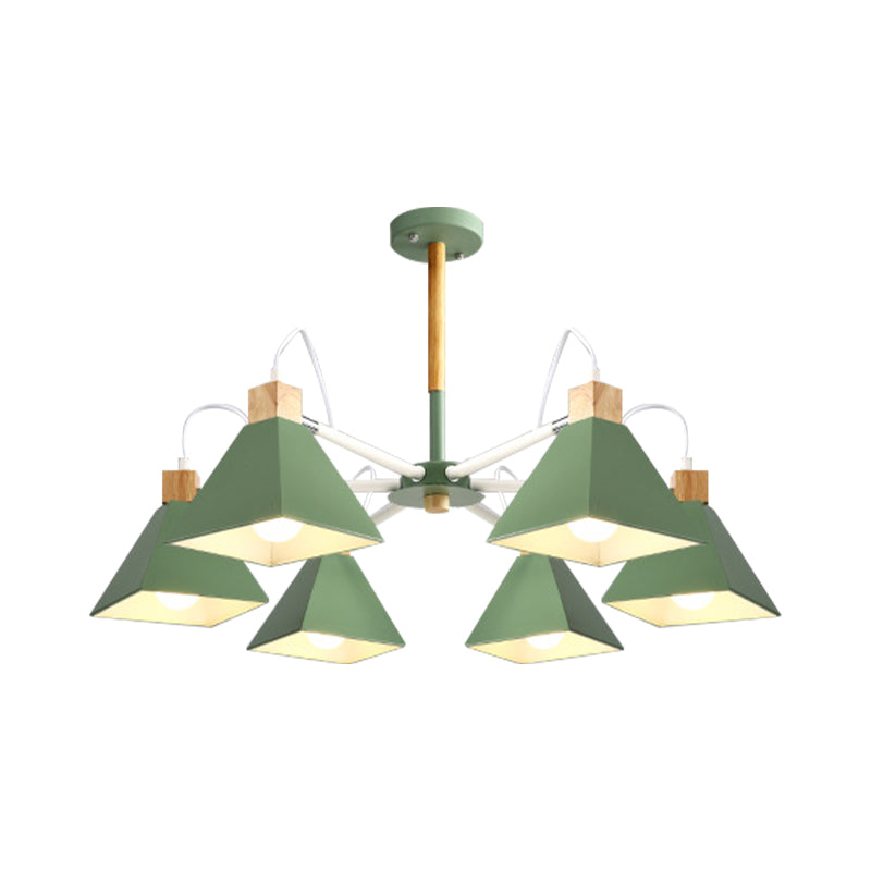 Rotatable 6 Lights Pyramid Chandelier Macaron Stylish Wood Ceiling Pendant for Baby Room Clearhalo 'Ceiling Lights' 'Chandeliers' Lighting' options 197054