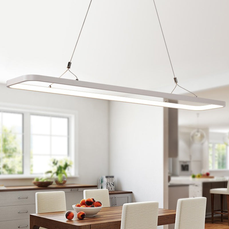 23.5"/39"/47" L Dining Room LED Pendant Light Minimalistic White Island Lamp with Rectangle Acrylic Shade, Warm/White Light White Clearhalo 'Ceiling Lights' 'Island Lights' Lighting' 1970663