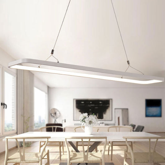 23.5"/39"/47" L Dining Room LED Pendant Light Minimalistic White Island Lamp with Rectangle Acrylic Shade, Warm/White Light Clearhalo 'Ceiling Lights' 'Island Lights' Lighting' 1970664