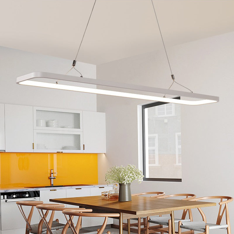 23.5"/39"/47" L Dining Room LED Pendant Light Minimalistic White Island Lamp with Rectangle Acrylic Shade, Warm/White Light Clearhalo 'Ceiling Lights' 'Island Lights' Lighting' 1970665