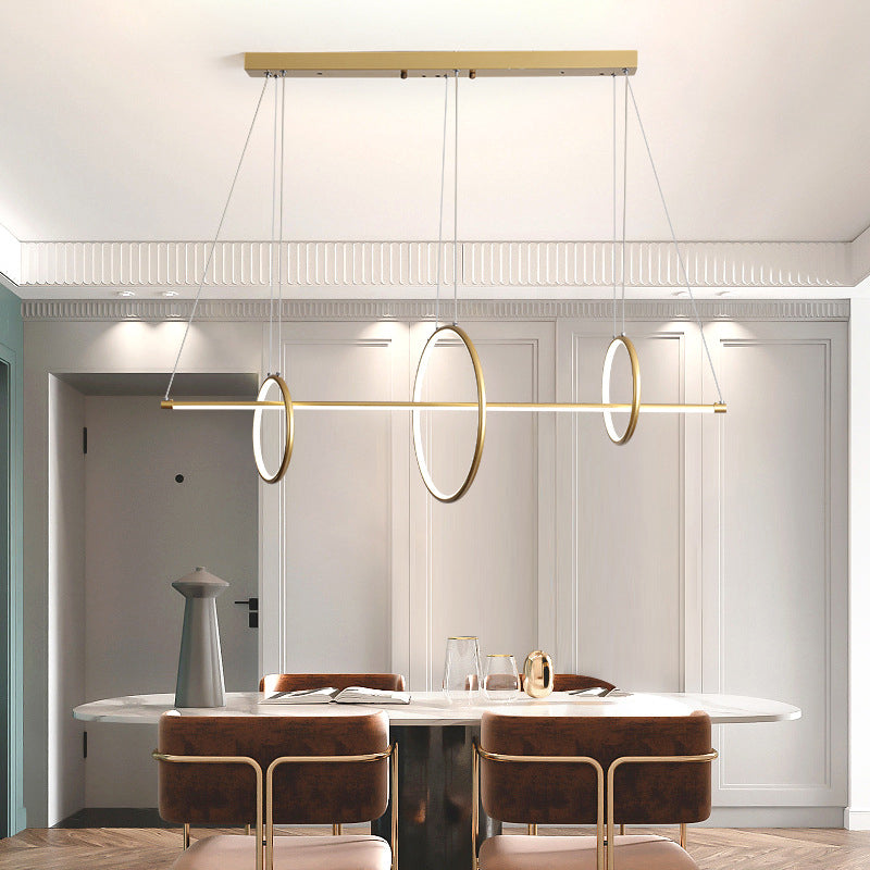 Circle and Linear Pendant Lamp Minimalist Acrylic Black/Gold LED Island Lighting in Warm/White Light, 35.5"/43" Width Gold Clearhalo 'Ceiling Lights' 'Island Lights' Lighting' 1970682