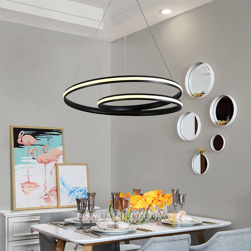 Black/White Spiral Line Chandelier Minimalist 18"/23.5" Wide LED Acrylic Pendant Lamp in Warm/White Light Clearhalo 'Ceiling Lights' 'Chandeliers' 'Modern Chandeliers' 'Modern' Lighting' 1970769
