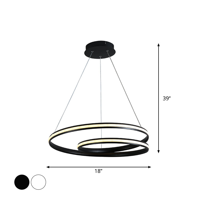 Black/White Spiral Line Chandelier Minimalist 18"/23.5" Wide LED Acrylic Pendant Lamp in Warm/White Light Clearhalo 'Ceiling Lights' 'Chandeliers' 'Modern Chandeliers' 'Modern' Lighting' 1970771