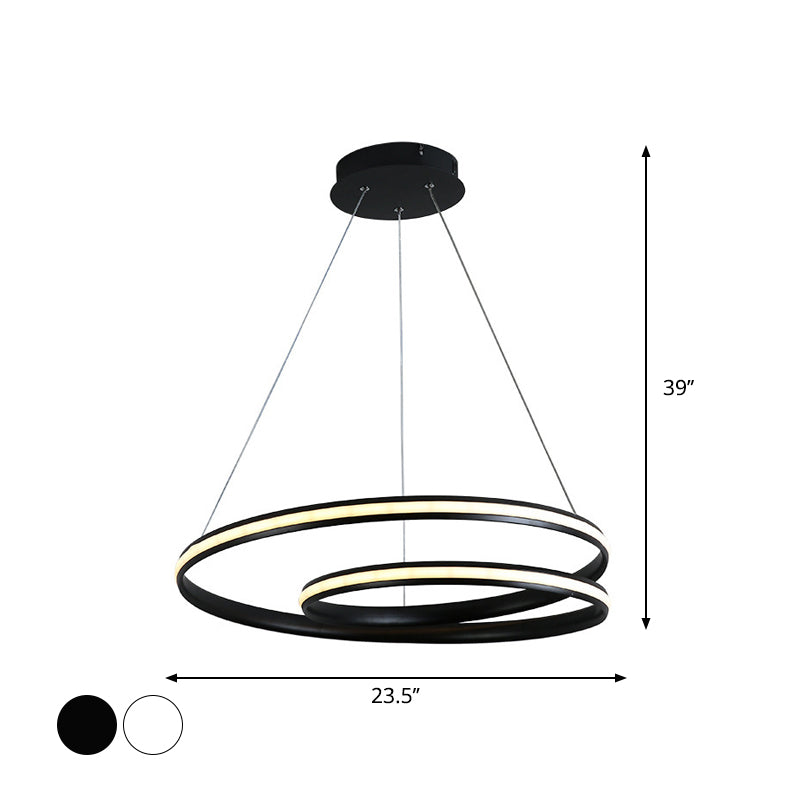 Black/White Spiral Line Chandelier Minimalist 18"/23.5" Wide LED Acrylic Pendant Lamp in Warm/White Light Clearhalo 'Ceiling Lights' 'Chandeliers' 'Modern Chandeliers' 'Modern' Lighting' 1970772