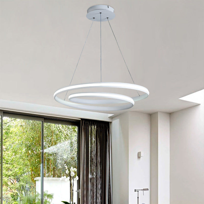 Black/White Spiral Line Chandelier Minimalist 18"/23.5" Wide LED Acrylic Pendant Lamp in Warm/White Light White Clearhalo 'Ceiling Lights' 'Chandeliers' 'Modern Chandeliers' 'Modern' Lighting' 1970773