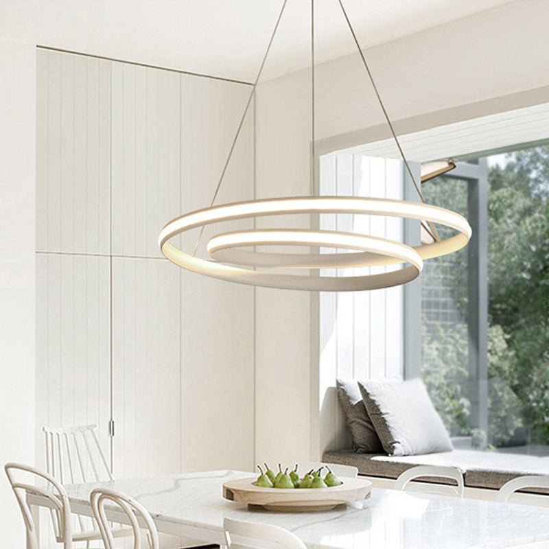 Black/White Spiral Line Chandelier Minimalist 18"/23.5" Wide LED Acrylic Pendant Lamp in Warm/White Light Clearhalo 'Ceiling Lights' 'Chandeliers' 'Modern Chandeliers' 'Modern' Lighting' 1970774