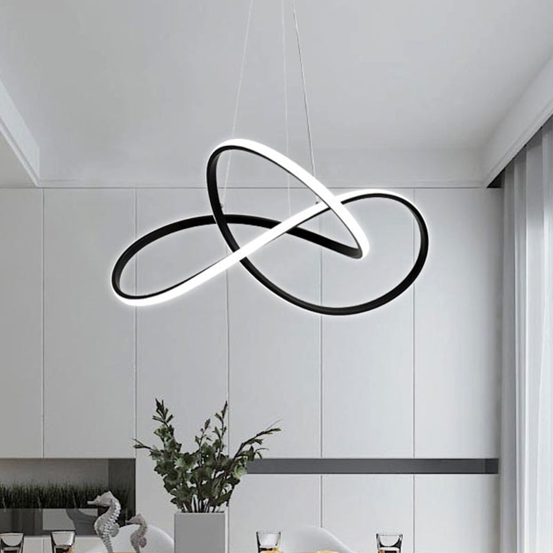 Cycle Pendant Light Fixture Simplicity Acrylic Black/White LED Chandelier in Warm/White Light, 19.5"/27.5" Width Black Clearhalo 'Ceiling Lights' 'Chandeliers' 'Modern Chandeliers' 'Modern' Lighting' 1970777