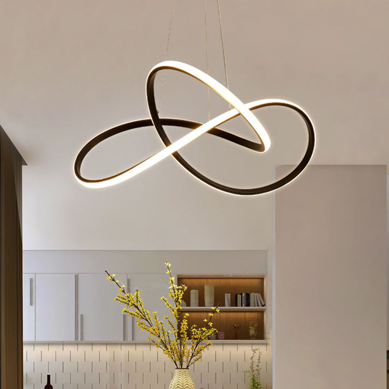Cycle Pendant Light Fixture Simplicity Acrylic Black/White LED Chandelier in Warm/White Light, 19.5"/27.5" Width Clearhalo 'Ceiling Lights' 'Chandeliers' 'Modern Chandeliers' 'Modern' Lighting' 1970778