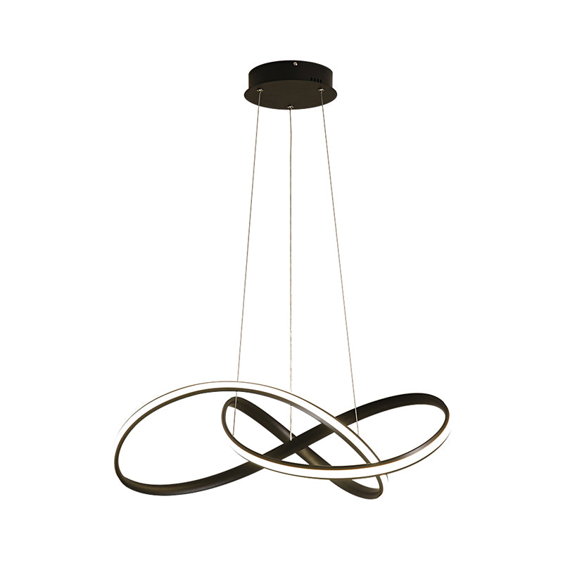 19.5"/27.5" W Simplicity LED Hanging Chandelier Black/White Twisted Pendant Lamp with Acrylic Shade, Warm/White Light Clearhalo 'Ceiling Lights' 'Chandeliers' 'Modern Chandeliers' 'Modern' Lighting' 1970839