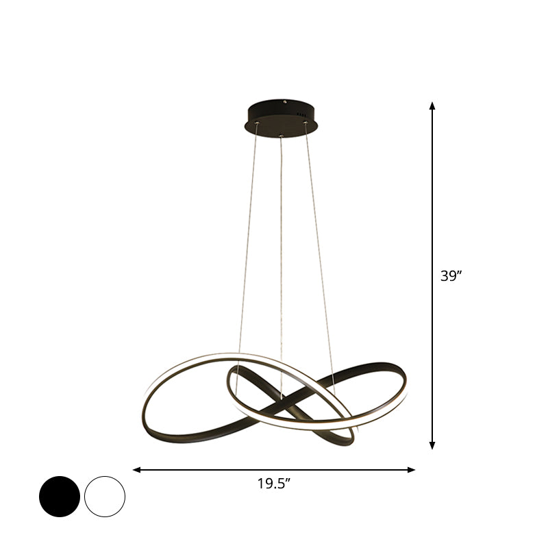 19.5"/27.5" W Simplicity LED Hanging Chandelier Black/White Twisted Pendant Lamp with Acrylic Shade, Warm/White Light Clearhalo 'Ceiling Lights' 'Chandeliers' 'Modern Chandeliers' 'Modern' Lighting' 1970840