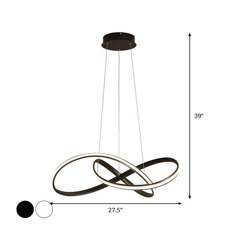 19.5"/27.5" W Simplicity LED Hanging Chandelier Black/White Twisted Pendant Lamp with Acrylic Shade, Warm/White Light Clearhalo 'Ceiling Lights' 'Chandeliers' 'Modern Chandeliers' 'Modern' Lighting' 1970841