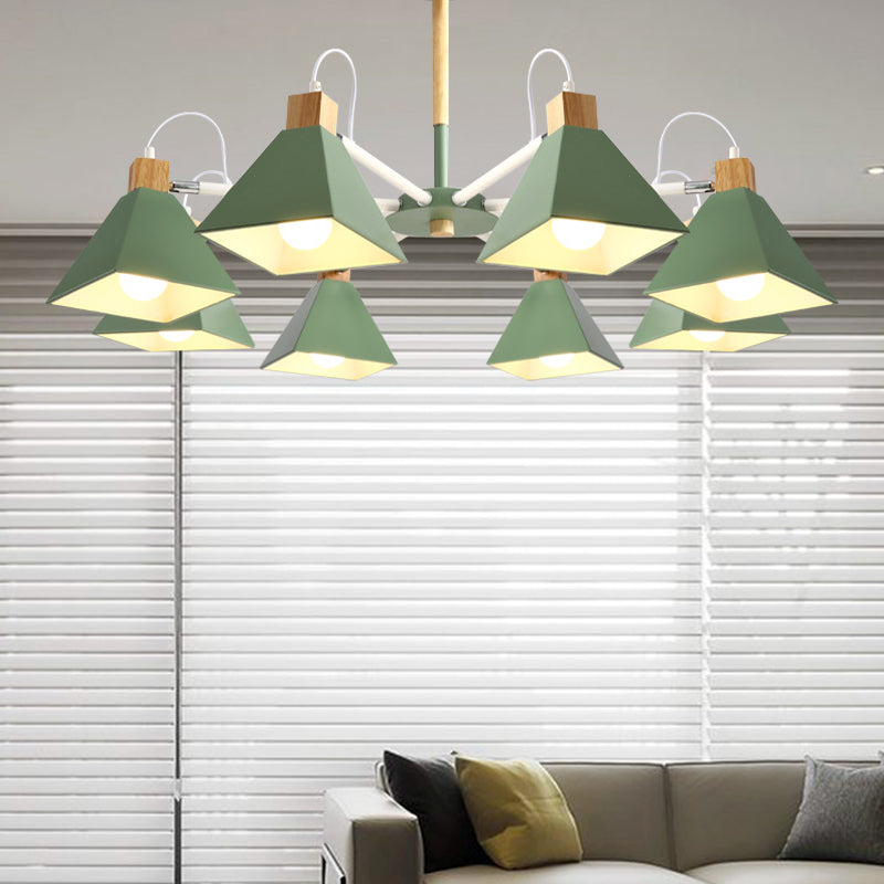 Undertint Pyramid Shade Chandelier Eight-Head Macaron Metal Hanging Light for Dining Room Green Clearhalo 'Ceiling Lights' 'Chandeliers' Lighting' options 197089_b0cf3a00-14d4-4059-ac6e-3a22115cf3db