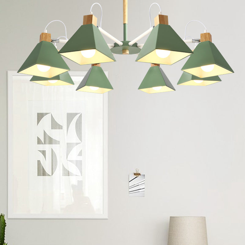 Undertint Pyramid Shade Chandelier Eight-Head Macaron Metal Hanging Light for Dining Room Clearhalo 'Ceiling Lights' 'Chandeliers' Lighting' options 197090