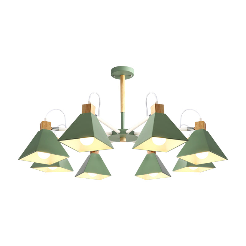 Undertint Pyramid Shade Chandelier Eight-Head Macaron Metal Hanging Light for Dining Room Clearhalo 'Ceiling Lights' 'Chandeliers' Lighting' options 197091