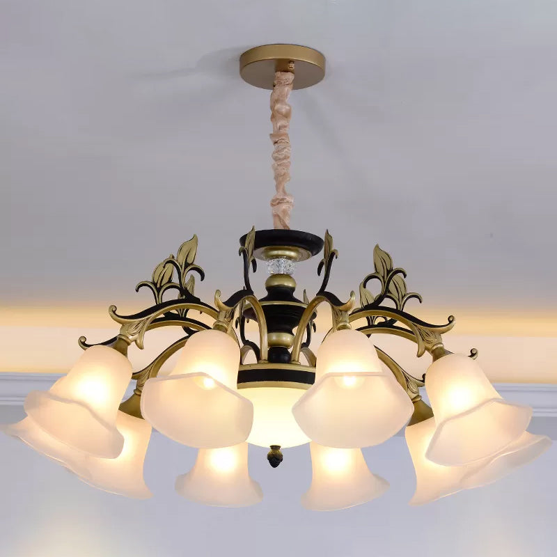 Bellflower Frosted White Glass Chandelier Farmhouse 3/6/12 Heads Living Room Hanging Light Fixture in Bronze 10 Bronze Clearhalo 'Ceiling Lights' 'Chandeliers' Lighting' options 1970915_cec0c03b-feaa-4c8d-9a97-31a7ed34b3dc