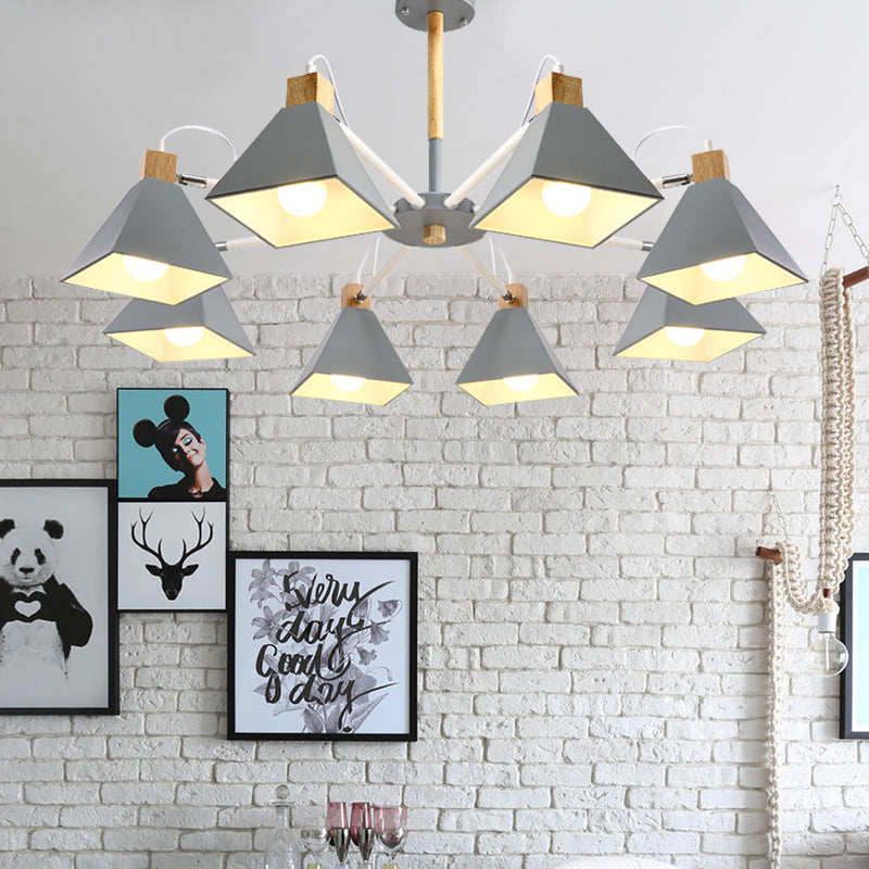Undertint Pyramid Shade Chandelier Eight-Head Macaron Metal Hanging Light for Dining Room Clearhalo 'Ceiling Lights' 'Chandeliers' Lighting' options 197092