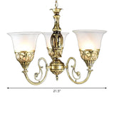 Bell Restaurant Chandelier Lamp Antique Opaline Glass 3-Head Bronze Finish Pendant Light Clearhalo 'Ceiling Lights' 'Chandeliers' Lighting' options 1970924