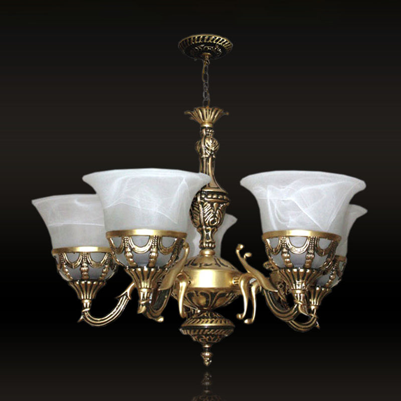 5 Lights Bell Up Chandelier Traditional Bronze Alabaster Glass Hanging Lamp for Dining Room Bronze Clearhalo 'Ceiling Lights' 'Chandeliers' Lighting' options 1970928_a38b9641-5857-48b9-8252-d7580692e0f7